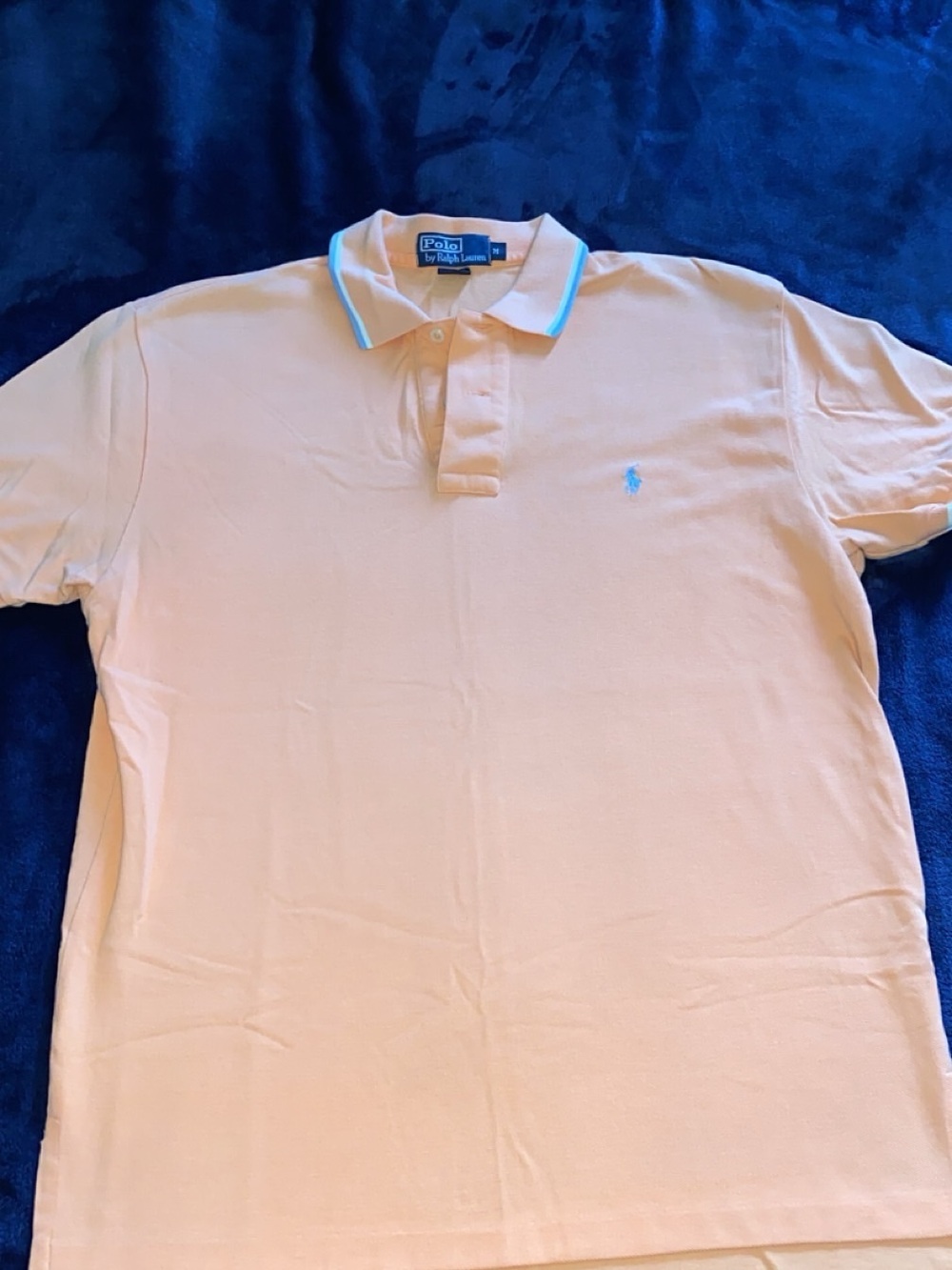 Polo by Ralph Lauren Men’s Peach Polo with Light Blue Trim
